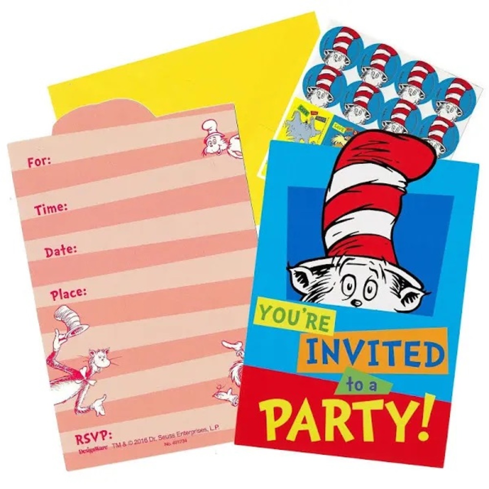 Dr. Seuss Postcard Paper Birthday Party Invitations - 6 1/4" x 4 1/4" 8 pcs